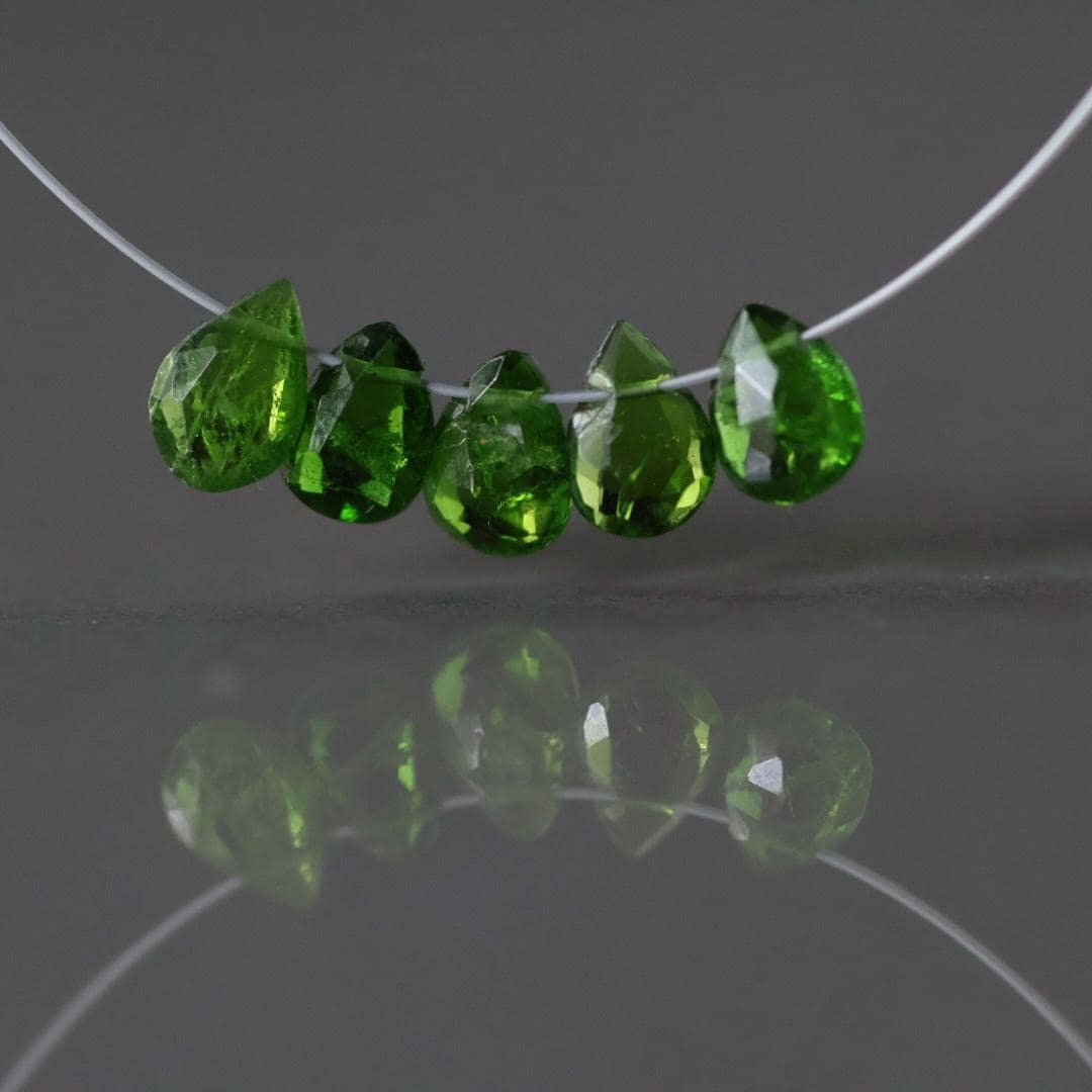 4mm Tiny Chrome Diopside Briolette Beads Faceted Drops Teardrops Emerald Green Bead 5 PCs Gemstone for DIY Jewelry Making Earrings Pendant