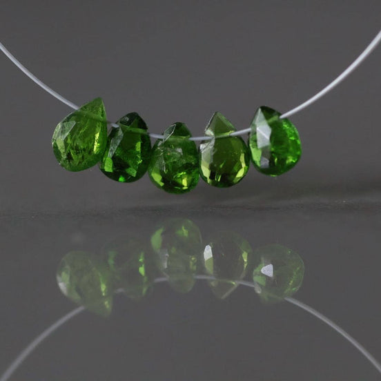 4mm Tiny Chrome Diopside Briolette Beads Faceted Drops Teardrops Emerald Green Bead 5 PCs Gemstone for DIY Jewelry Making Earrings Pendant