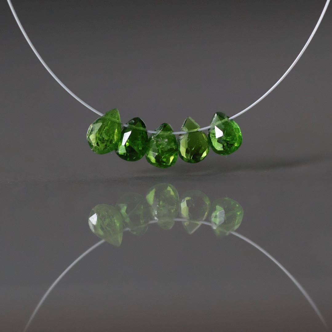 4mm Tiny Chrome Diopside Briolette Beads Faceted Drops Teardrops Emerald Green Bead 5 PCs Gemstone for DIY Jewelry Making Earrings Pendant