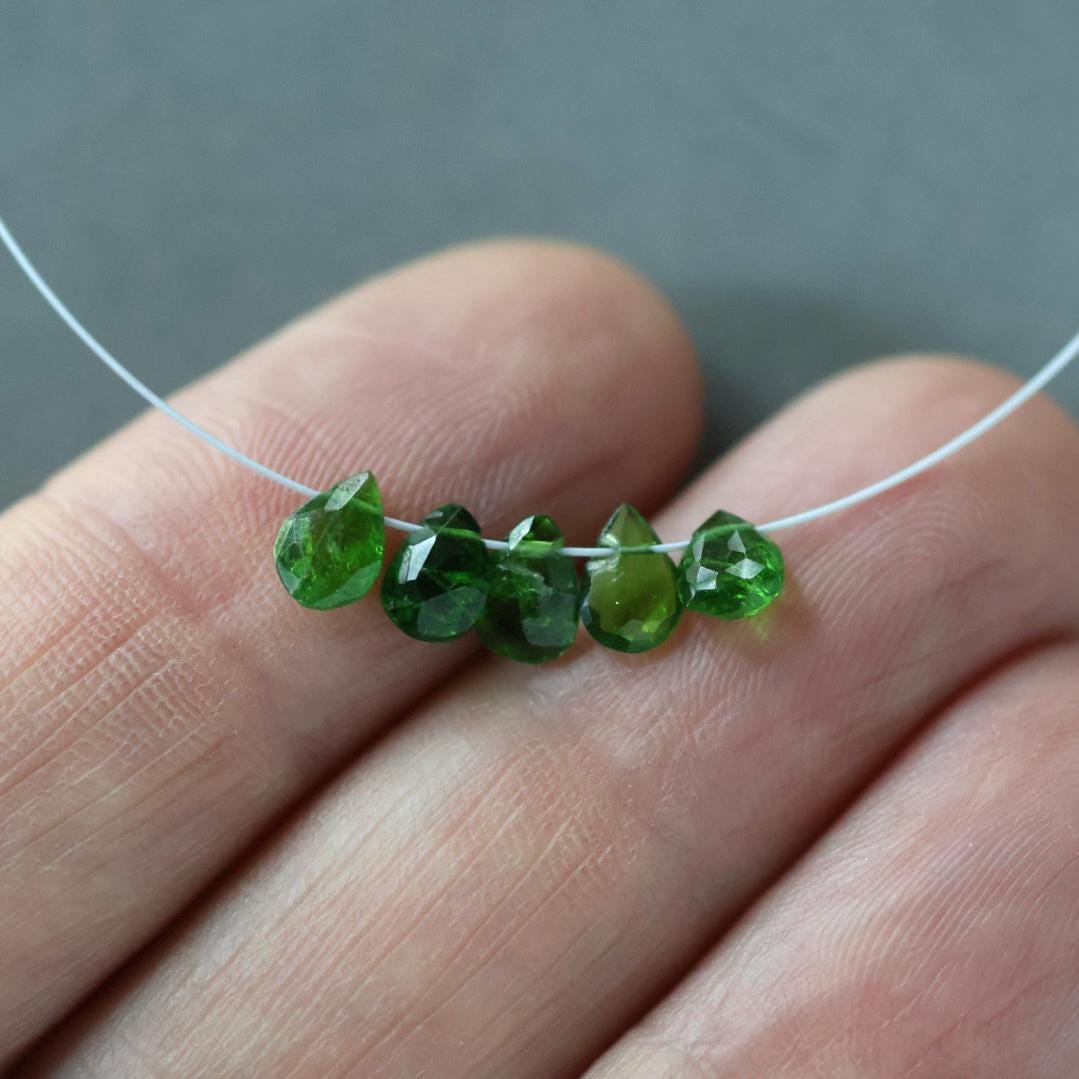 4mm Tiny Chrome Diopside Briolette Beads Faceted Drops Teardrops Emerald Green Bead 5 PCs Gemstone for DIY Jewelry Making Earrings Pendant