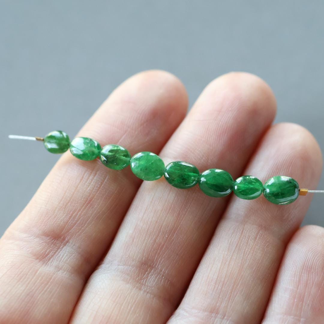 4mm Tsavorite Garnet Beads – Smooth Oval Natural Gemstone - 8 pcs