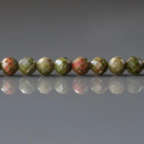 4mm Unakite Faceted Beads 15" Green Orange Genuine Gemstone Beads for Jewelry Making Beading Craft Gift DIY Jewelry