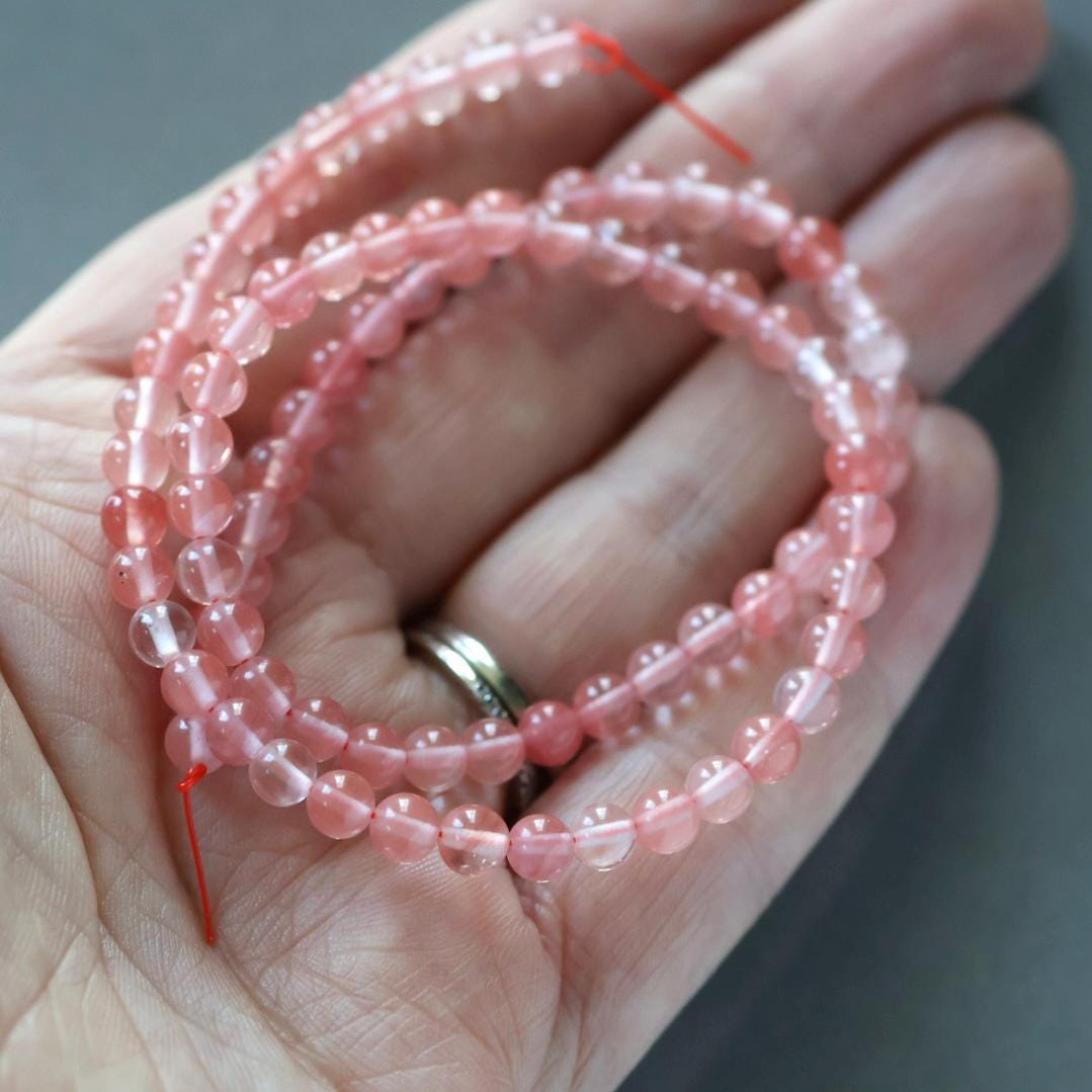 4mm Watermelon Quartz Beads - Smooth Round Natural Gemstone 15" Strand