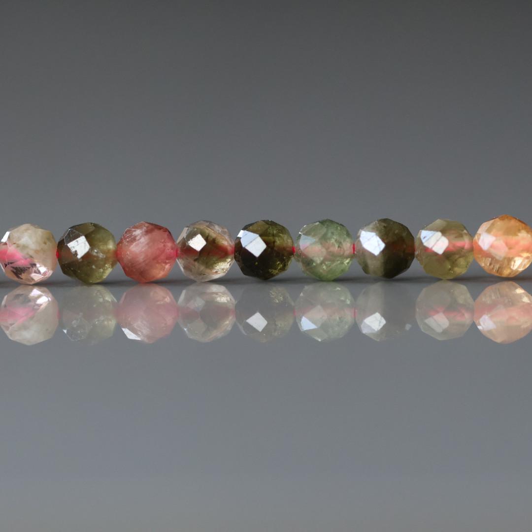 4mm Watermelon Tourmaline Beads - Faceted Round Natural Gemstone 15" Strand