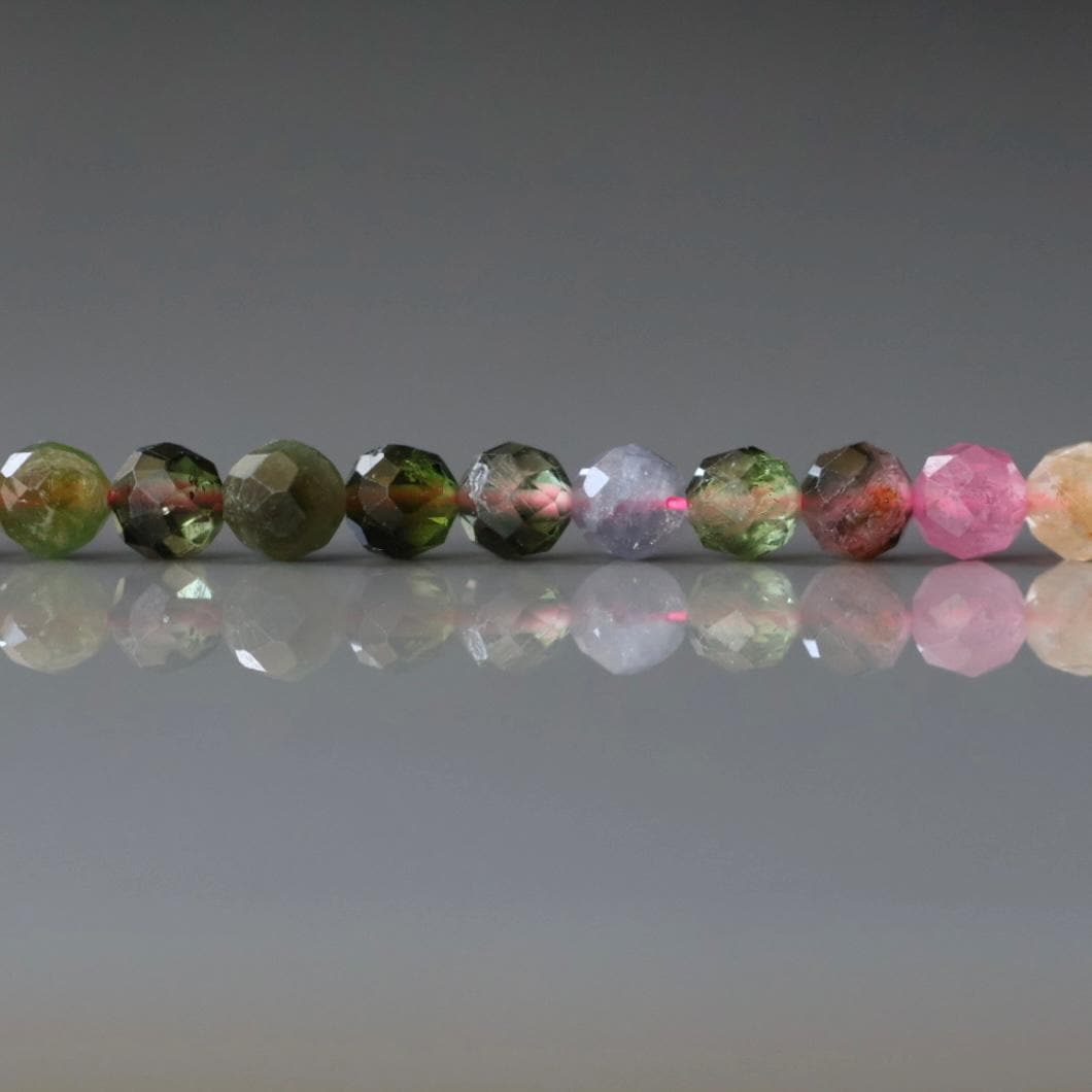 4mm Watermelon Tourmaline Beads - Faceted Round Natural Gemstone 15" Strand