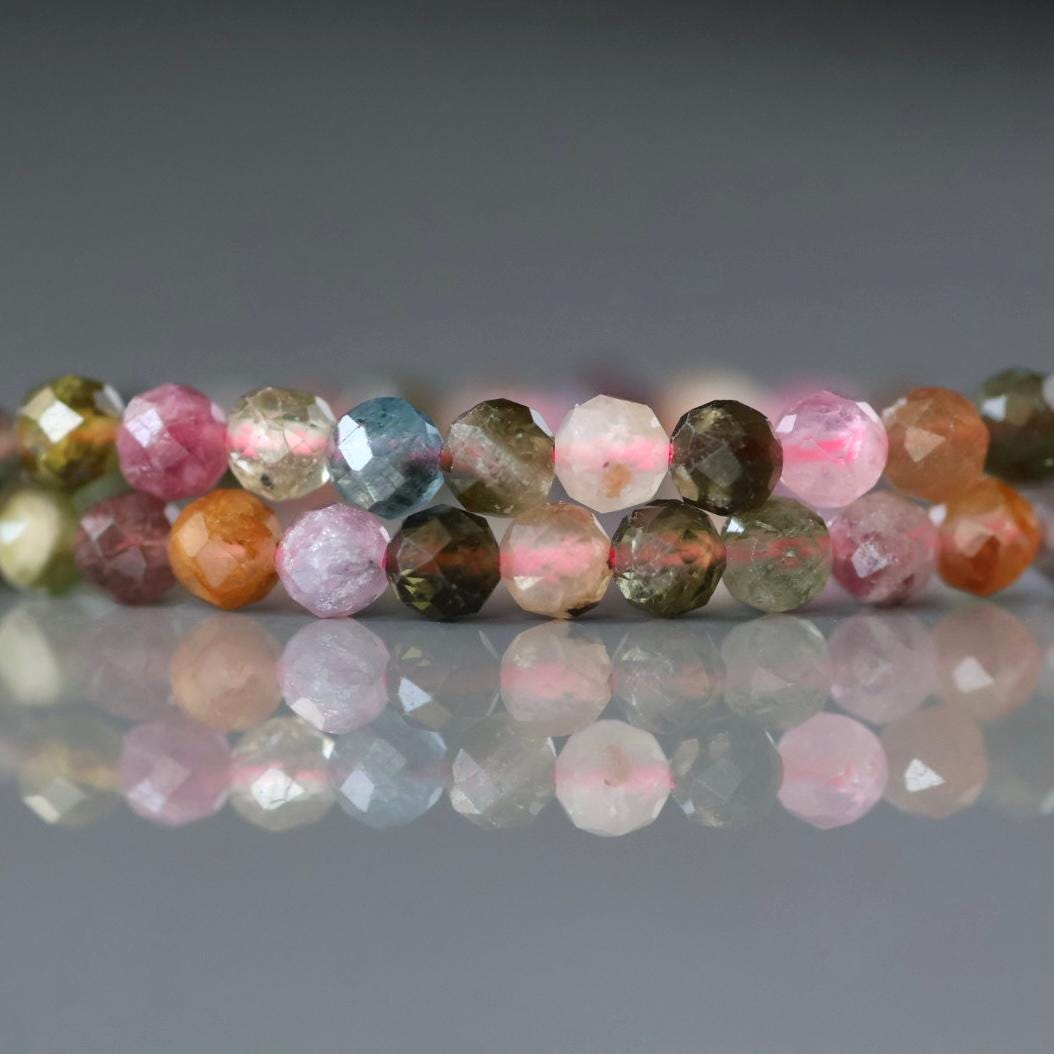 4mm Watermelon Tourmaline Beads - Faceted Round Natural Gemstone 15" Strand