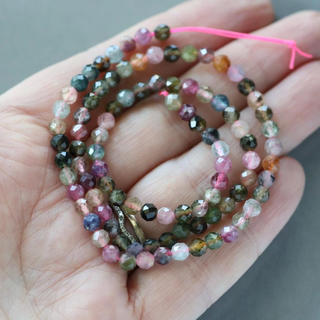 4mm Watermelon Tourmaline Beads - Faceted Round Natural Gemstone 15" Strand