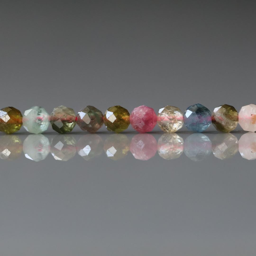 4mm Watermelon Tourmaline Beads - Faceted Round Natural Gemstone 15" Strand