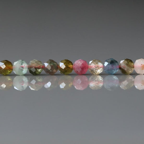 4mm Watermelon Tourmaline Beads - Faceted Round Natural Gemstone 15" Strand