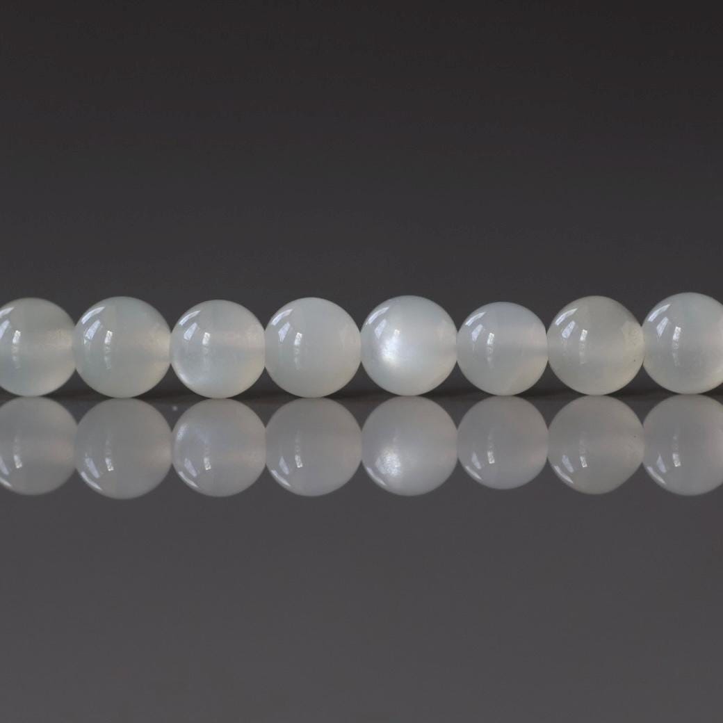 4mm White Moonstone Beads - Smooth Round Natural Gemstone 15" Strand
