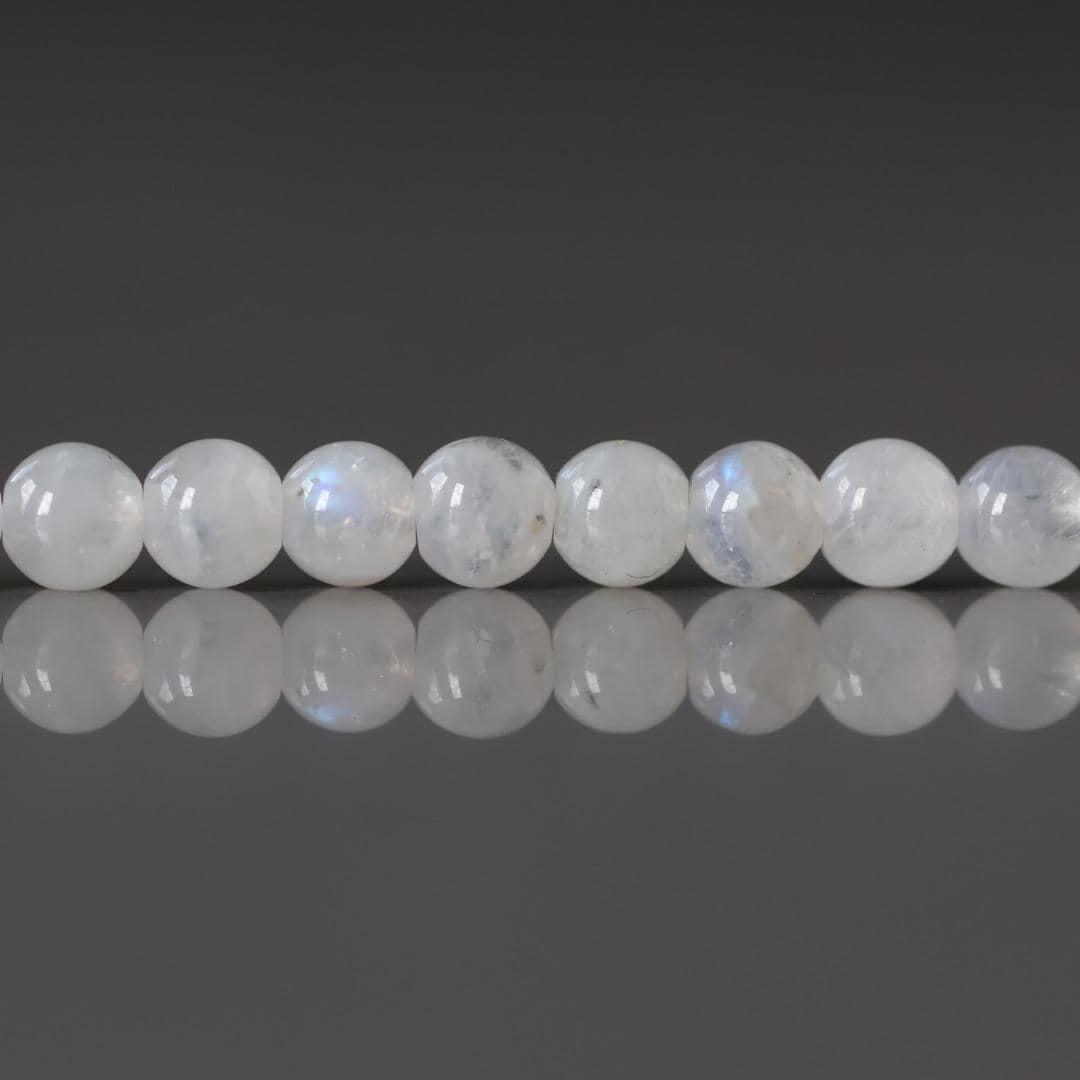 4mm White Rainbow Moonstone Beads - Smooth Round Natural Gemstone 15" Strand