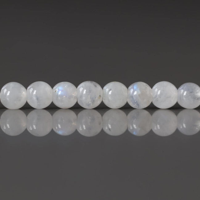 4mm White Rainbow Moonstone Beads - Smooth Round Natural Gemstone 15" Strand