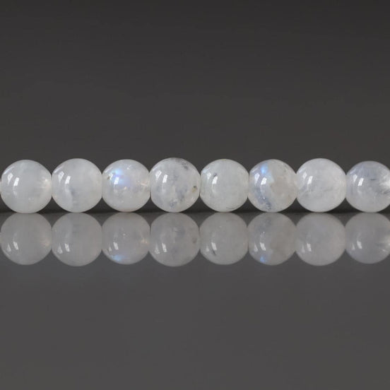 4mm White Rainbow Moonstone Beads - Smooth Round Natural Gemstone 15" Strand