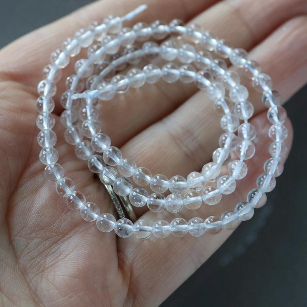 4mm White Topaz Beads - Smooth Round Natural Gemstone 15" Strand