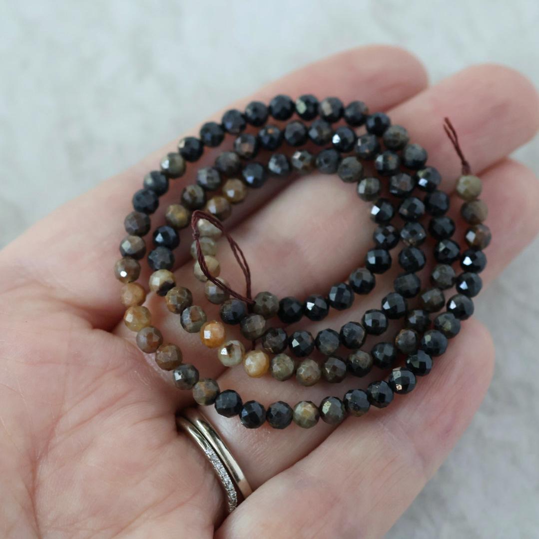 4mm Yellow and Black Star Sapphire Beads Faceted Round Raw Black Sapphire Natural Gemstone for DIY Jewelry Making