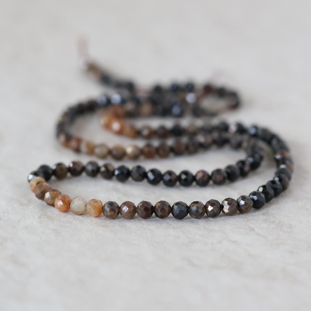 4mm Yellow and Black Star Sapphire Beads Faceted Round Raw Black Sapphire Natural Gemstone for DIY Jewelry Making