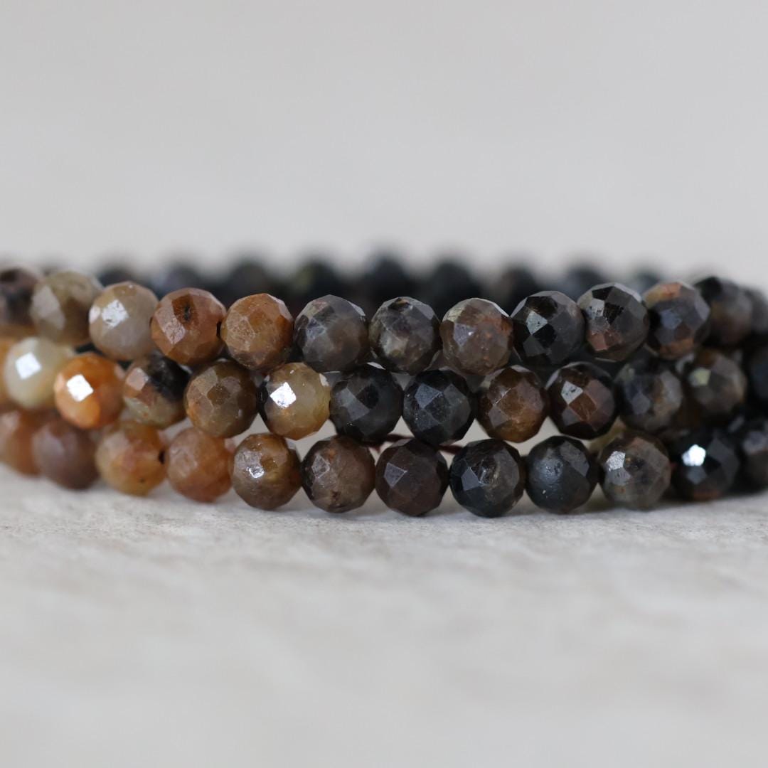 4mm Yellow and Black Star Sapphire Beads Faceted Round Raw Black Sapphire Natural Gemstone for DIY Jewelry Making