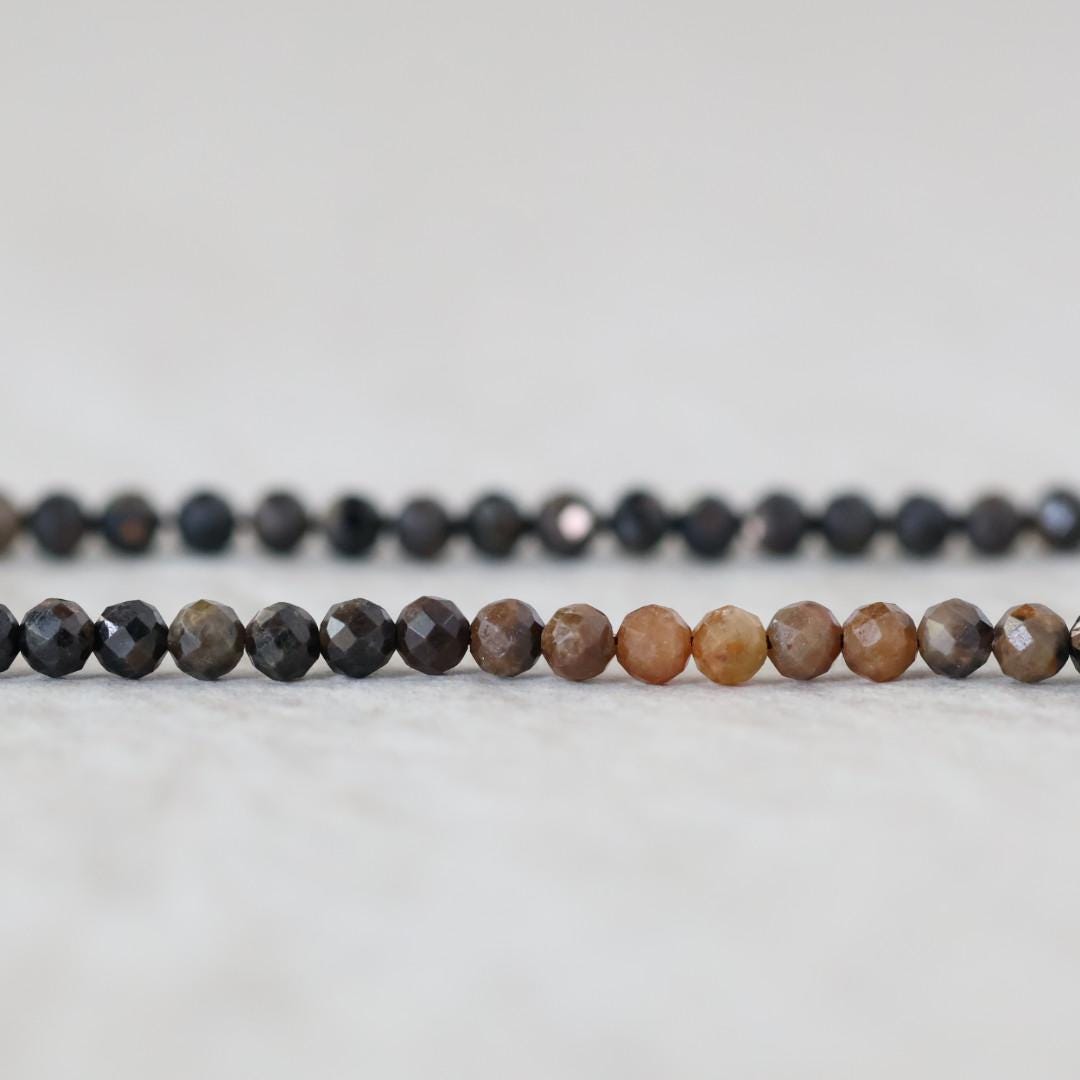 4mm Yellow and Black Star Sapphire Beads Faceted Round Raw Black Sapphire Natural Gemstone for DIY Jewelry Making