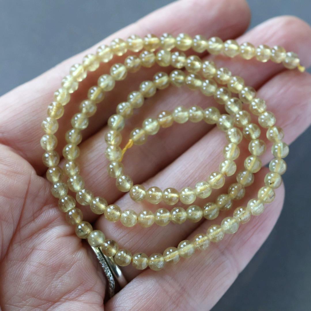 4mm Yellow Apatite Beads - Smooth Round Natural Gemstone 15" Strand