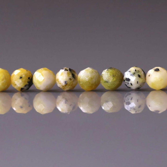 4mm Yellow Serpentine Lizardite Beads - Faceted Round Natural Gemstone 15" Strand