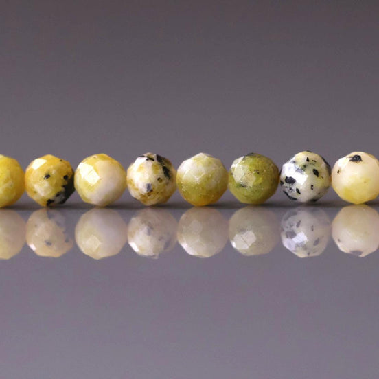 4mm Yellow Serpentine Lizardite Beads - Faceted Round Natural Gemstone 15" Strand