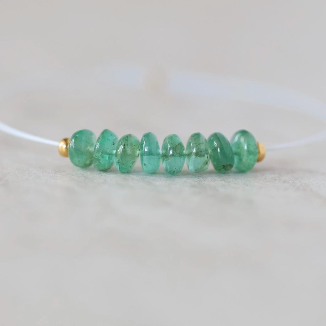 4mm Zambian Emerald Beads Smooth Rondelle 8 PCs Natural Emerald Gemstone for DIY Jewelry Making Earrings Supplies