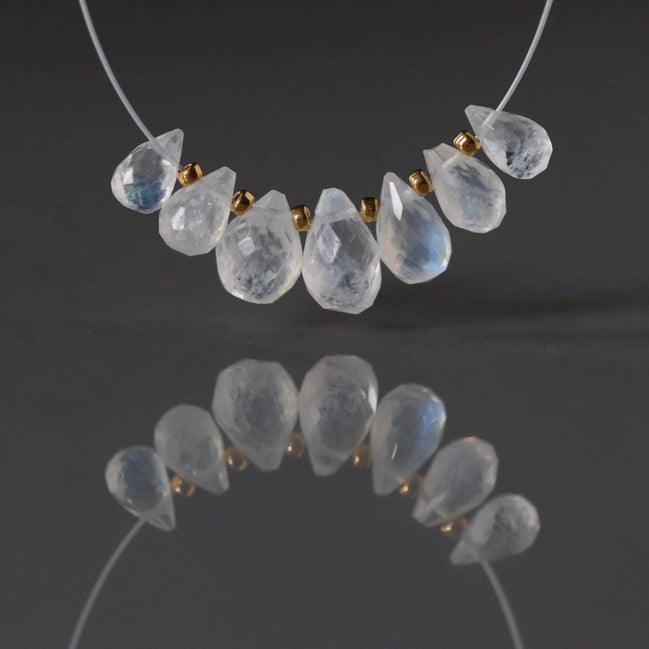 4x8mm Rainbow Moonstone Beads - Faceted Drops Natural Gemstone 7 Pcs