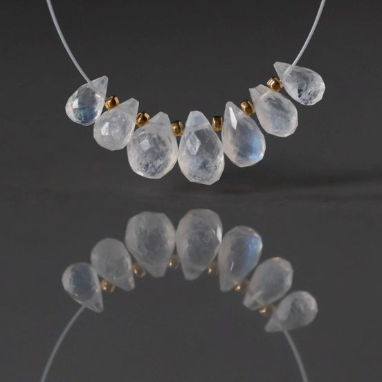 4x8mm Rainbow Moonstone Beads - Faceted Drops Natural Gemstone 7 Pcs