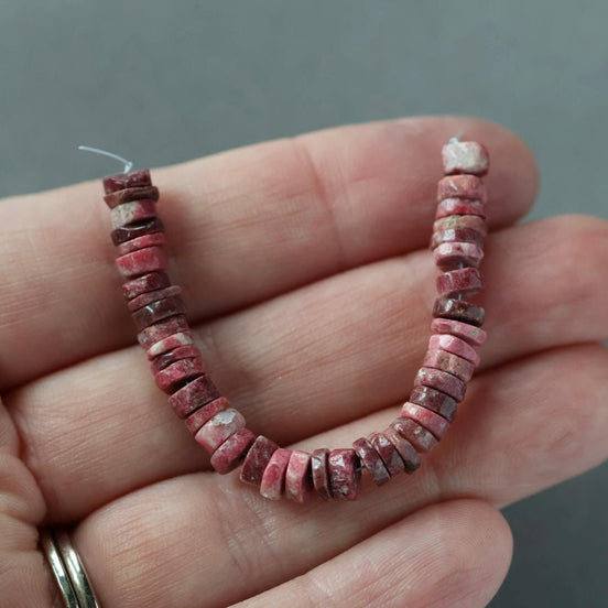 5.5mm AAA Norwegian Thulite Beads Heishe Pink Gemstone Beads Red Tyre Thulite Beads 3” Crafter Gift for Jewelry Making Beading