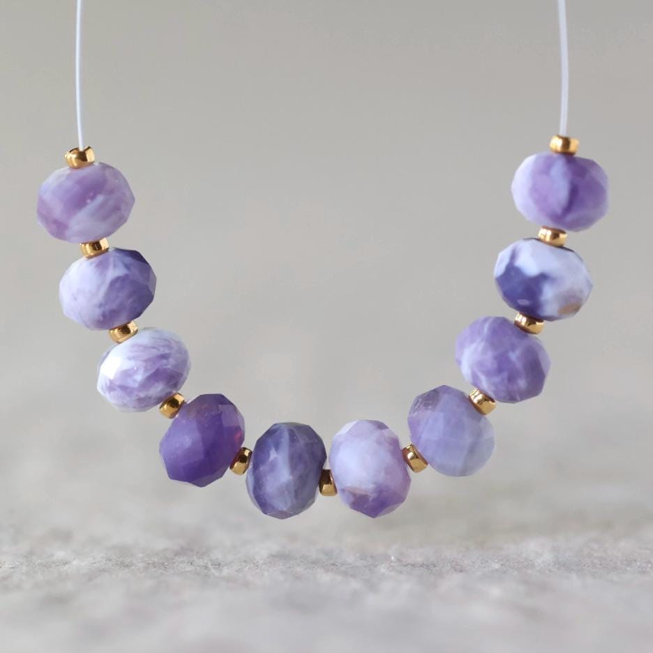 5.5mm Peruvian Purple Opal Beads Faceted Rondelle Natural Gemstone for DIY Jewelry Making Supplies