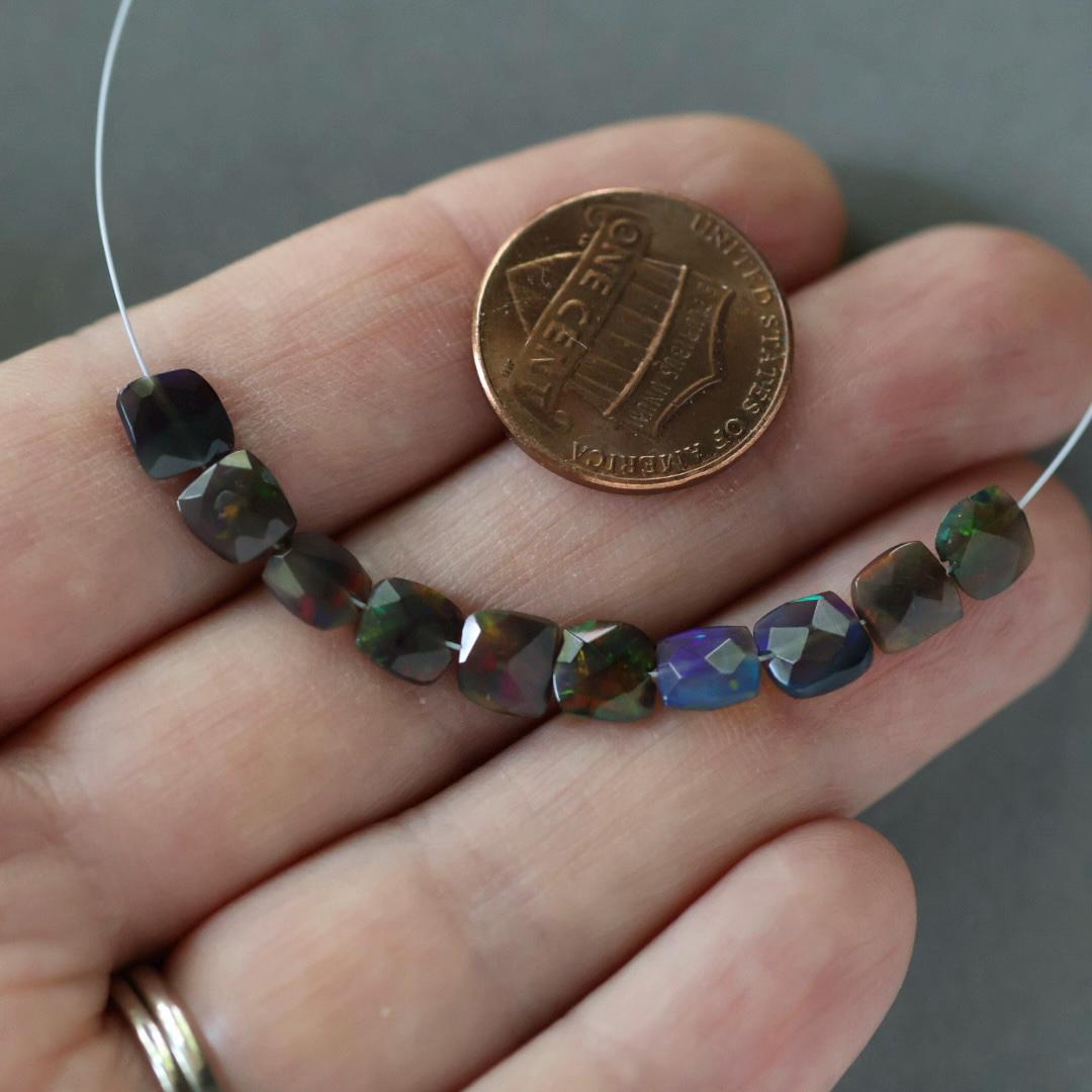 5-6mm Black Ethiopian Opal Square Beads Faceted Flat Natural Welo Opal Genuine Bead DIY Jewelry Making Craft Gift Beads October Birthstone