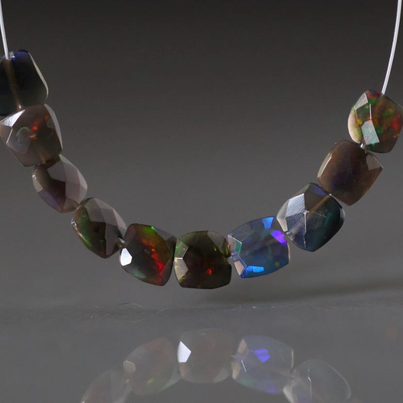 5-6mm Black Ethiopian Opal Square Beads Faceted Flat Natural Welo Opal Genuine Bead DIY Jewelry Making Craft Gift Beads October Birthstone