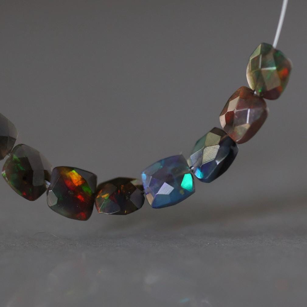 5-6mm Black Ethiopian Opal Square Beads Faceted Flat Natural Welo Opal Genuine Bead DIY Jewelry Making Craft Gift Beads October Birthstone