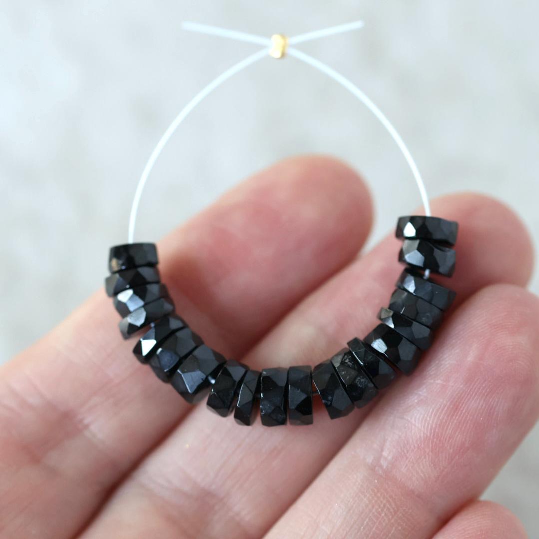 6mm Black Spinel Beads - Faceted Rondelle Natural Gemstone 20 Pcs