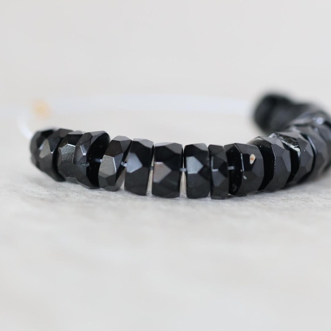 6mm Black Spinel Beads - Faceted Rondelle Natural Gemstone 20 Pcs