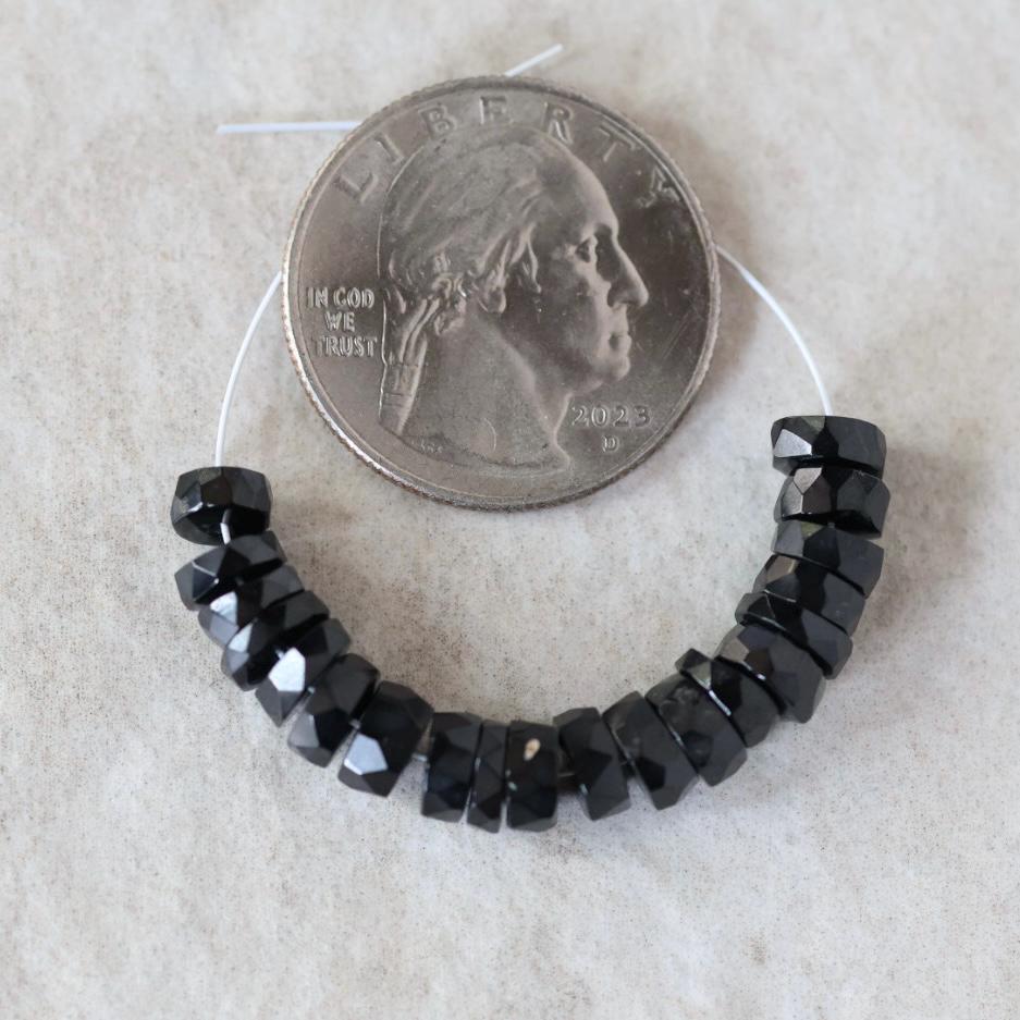 6mm Black Spinel Beads - Faceted Rondelle Natural Gemstone 20 Pcs