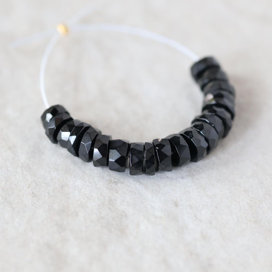 6mm Black Spinel Beads - Faceted Rondelle Natural Gemstone 20 Pcs
