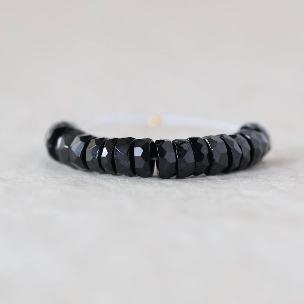 6mm Black Spinel Beads - Faceted Rondelle Natural Gemstone 20 Pcs