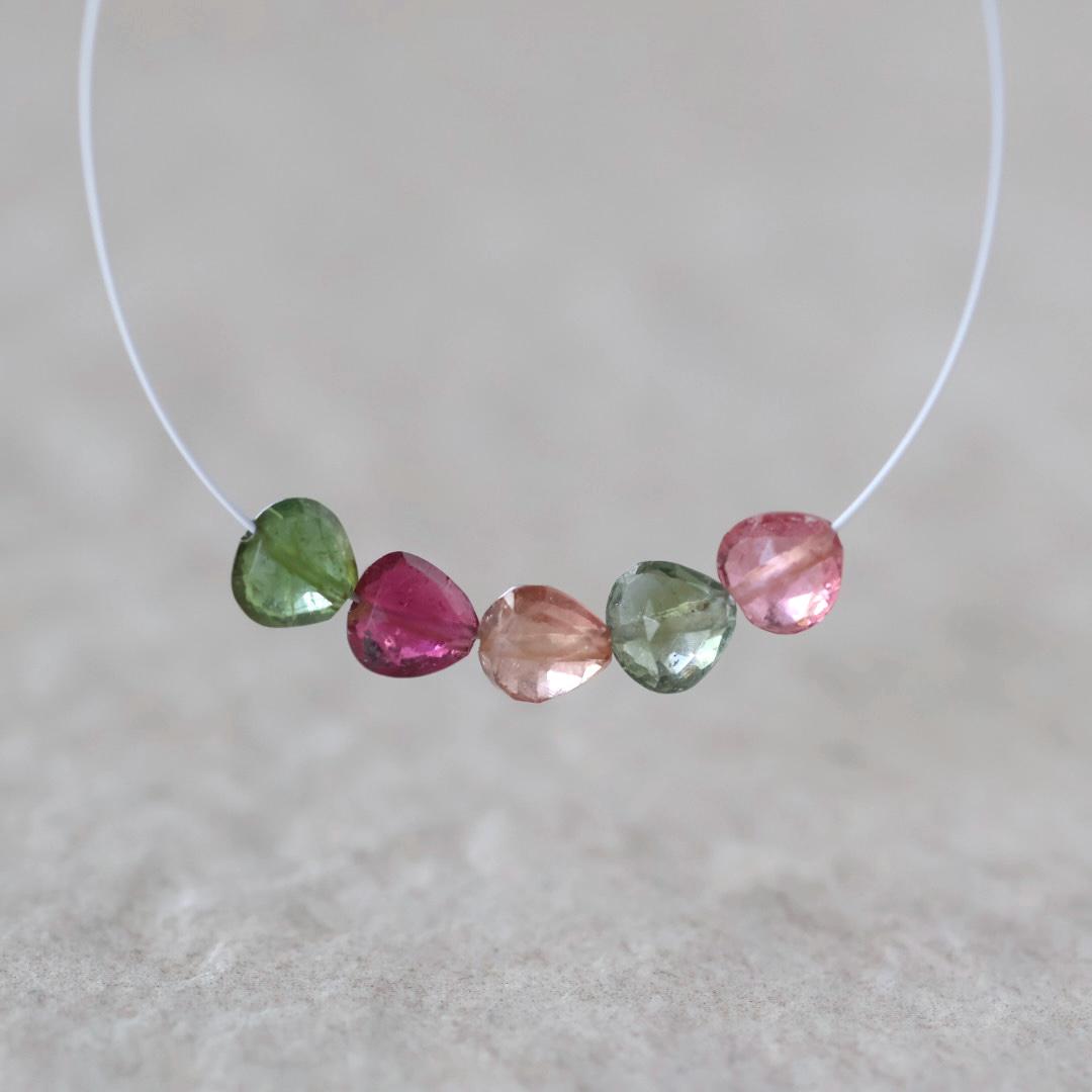 5-6mm Multi Color Tourmaline Heart Beads Faceted 4 PCs Natural Gemstone DIY Jewelry Making Supplies