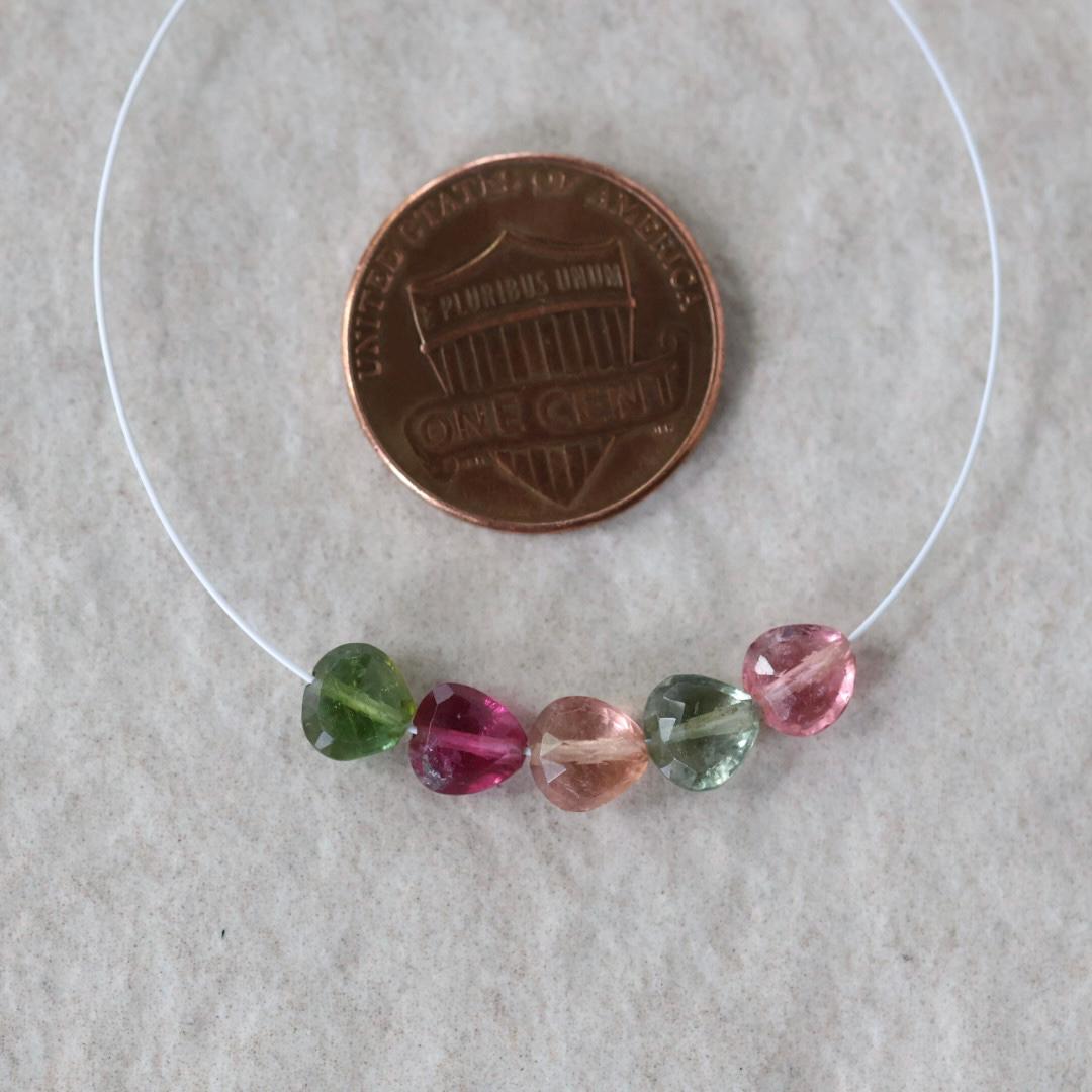 5-6mm Multi Color Tourmaline Heart Beads Faceted 4 PCs Natural Gemstone DIY Jewelry Making Supplies