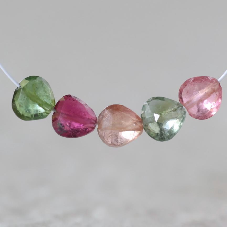 5-6mm Multi Color Tourmaline Heart Beads Faceted 4 PCs Natural Gemstone DIY Jewelry Making Supplies