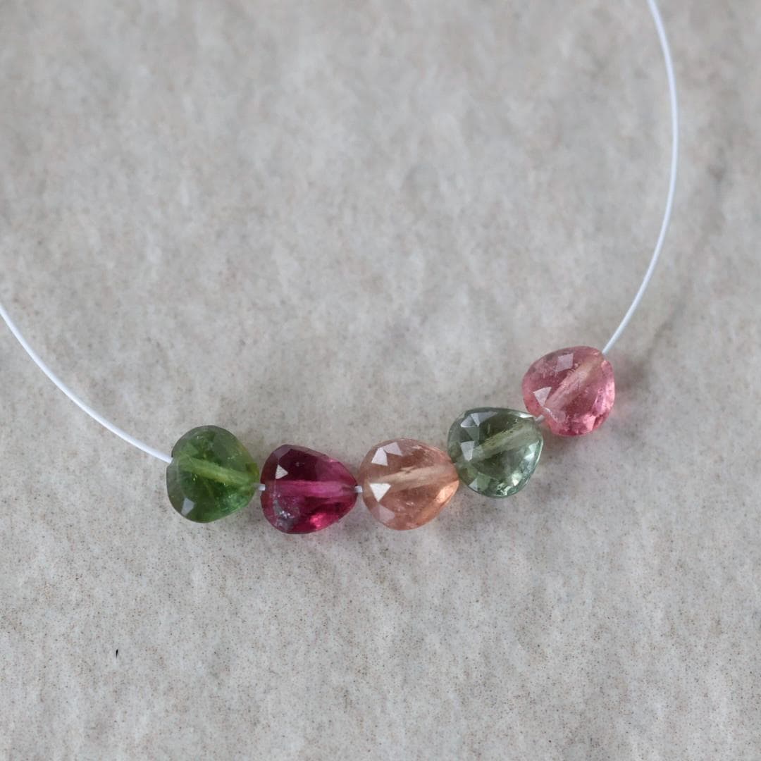 5-6mm Multi Color Tourmaline Heart Beads Faceted 4 PCs Natural Gemstone DIY Jewelry Making Supplies
