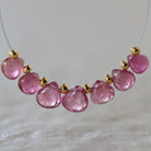 5-6mm Tiny Pink Tourmaline Briolette Beads Heart Drops Teardrops 7 PCs Natural Gemstone for DIY Jewelry Making Supplies Earrings