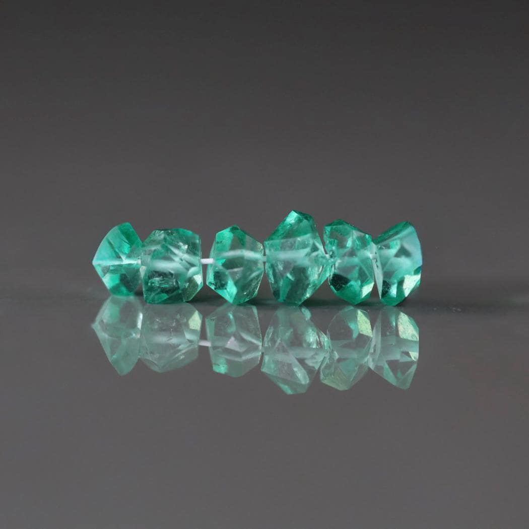 5-7mm Green Herkimer Diamond Beads - Round Natural Gemstone 6 Pcs
