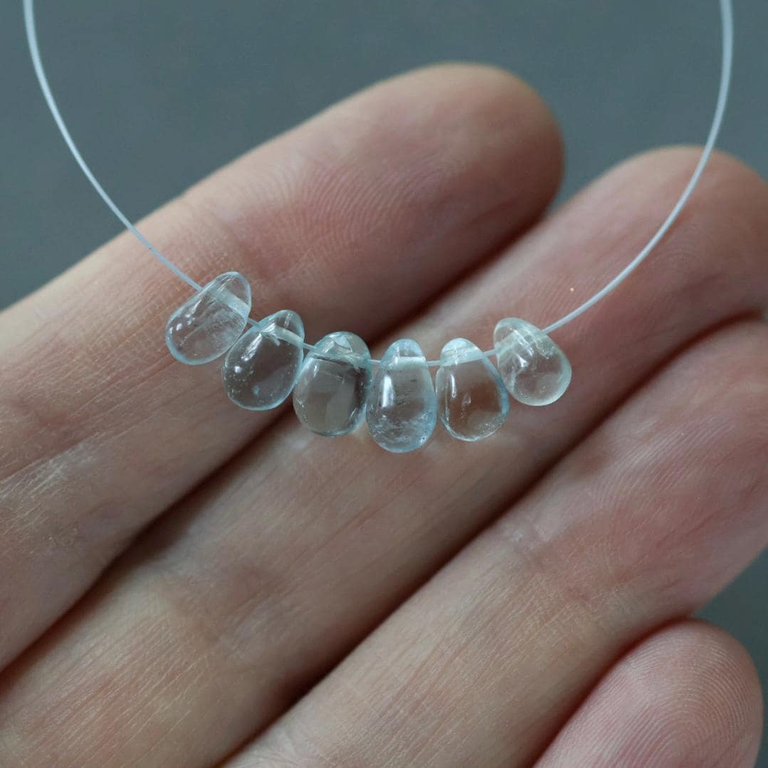 Tiny Natural Aquamarine Faceted Briolette Beads Tear Drops Pear 5-7mm 10Pcs Sparkly Gemstone Beads March Birthstone DIY Jewelry