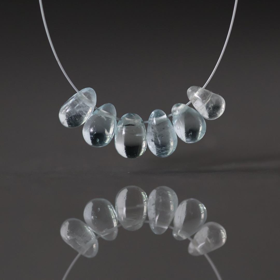 Tiny Natural Aquamarine Faceted Briolette Beads Tear Drops Pear 5-7mm 10Pcs Sparkly Gemstone Beads March Birthstone DIY Jewelry