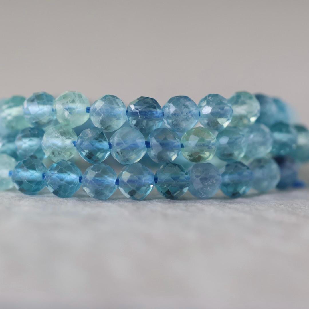 5mm AAA Blue Green Fluorite Faceted Beads Round 15" Natural Rare Gemstone for DIY Jewelry Making Supplies