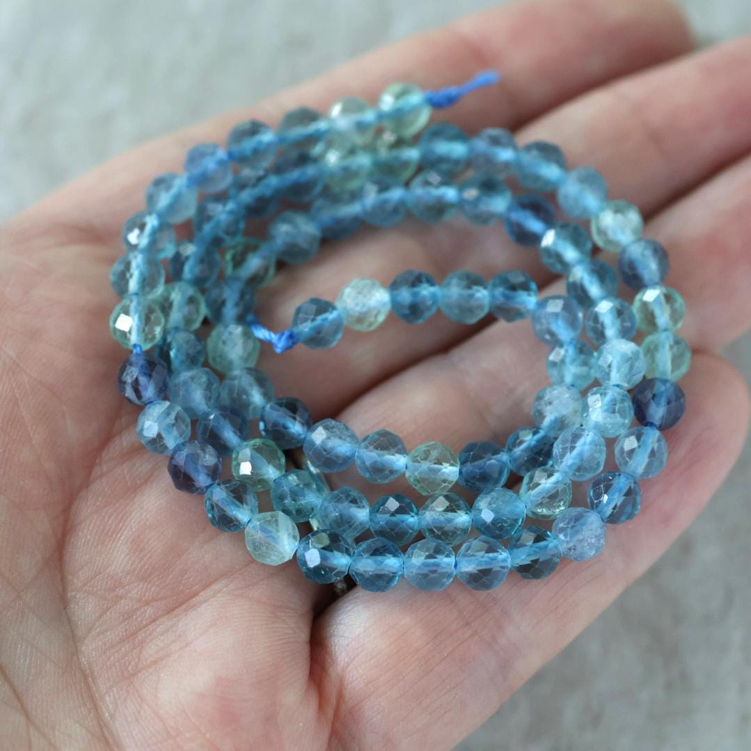 5mm AAA Blue Green Fluorite Faceted Beads Round 15" Natural Rare Gemstone for DIY Jewelry Making Supplies