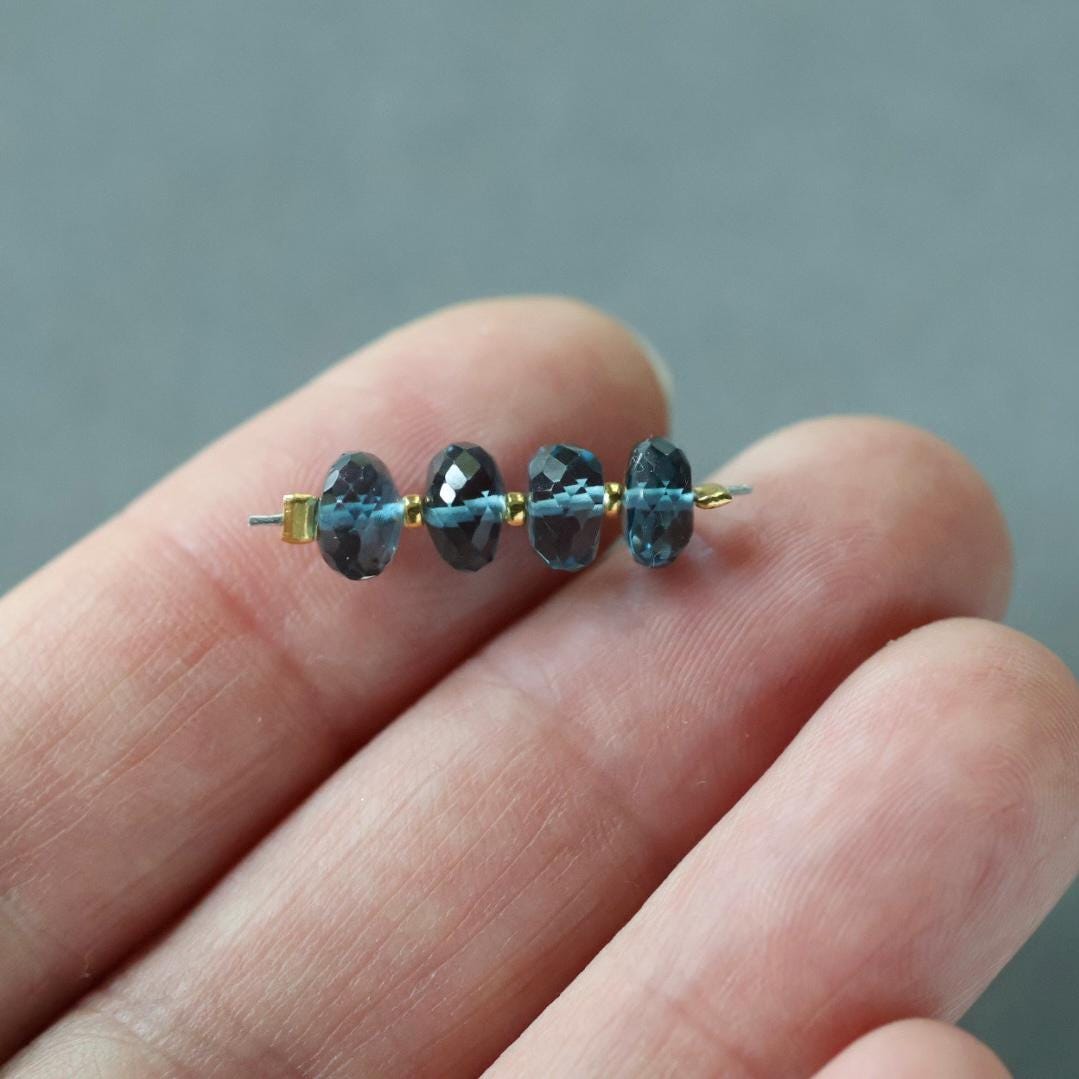 6mm London Blue Topaz Beads - Faceted Rondelle Natural Gemstone 4 Pcs