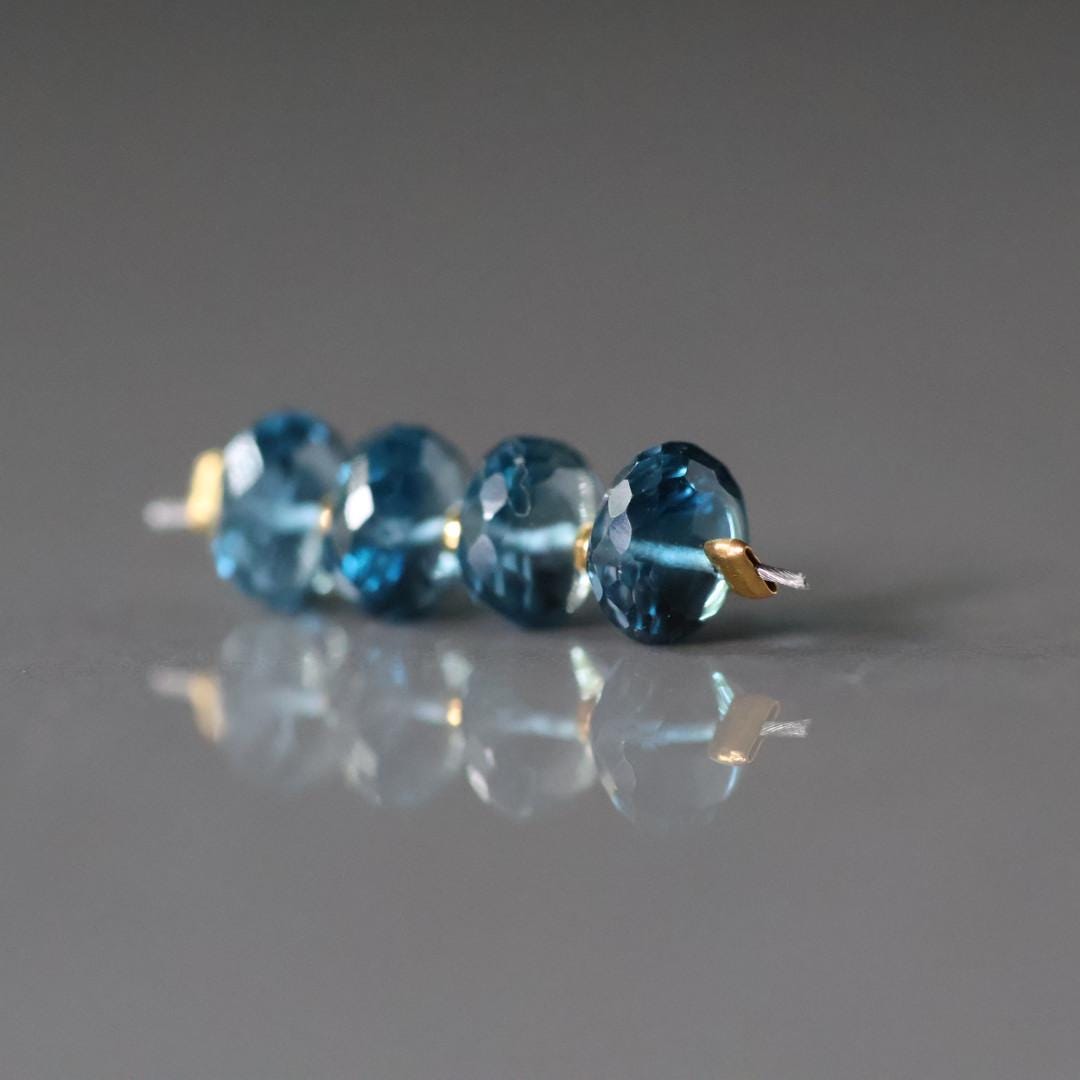 6mm London Blue Topaz Beads - Faceted Rondelle Natural Gemstone 4 Pcs